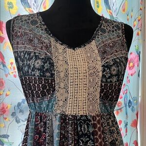 Style & Co. Women's Patchwork Maxi Dress - Blue, Cream, Brown